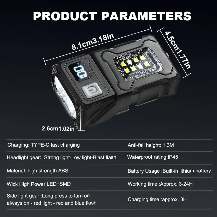 MINI USB Rechargeable LED Flashlight Portable Tail Magnet Flashlight Super Bright Camping Lantern Side COB Emergency Light
