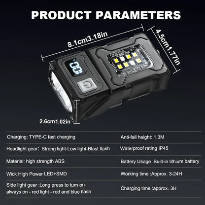 MINI USB Rechargeable LED Flashlight Portable Tail Magnet Flashlight Super Bright Camping Lantern Side COB Emergency Light