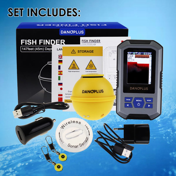 Wireless Sonar Fish Finder with Large LCD & Fish Alarm