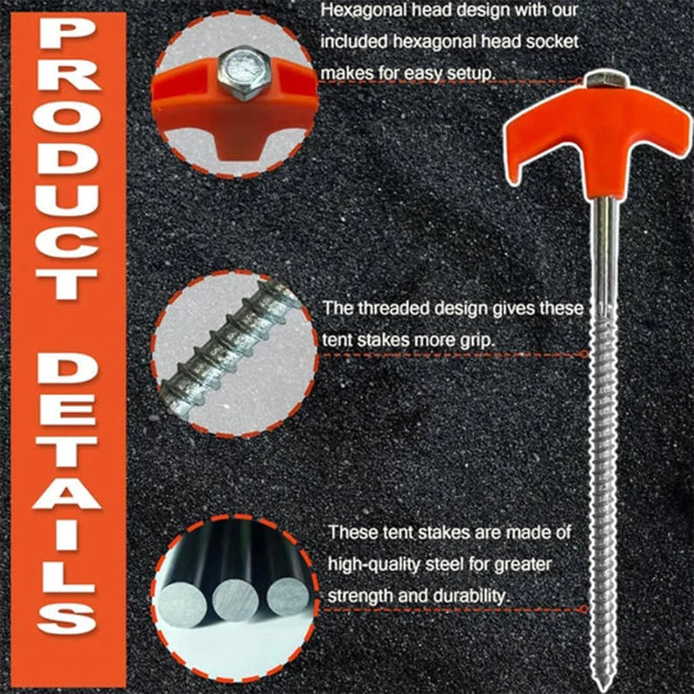 8/24Pcs Camping Pegs Drill In with Hex Socket Stakes Ground Anchors Camping Stakes Tent Ground Nail Screw in Camping Tent Pegs