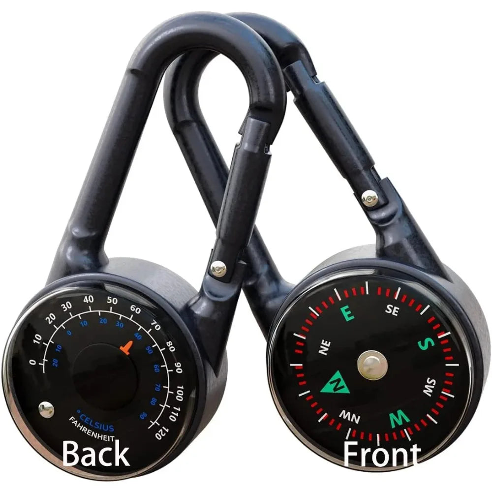 Durable Zinc Alloy Dual-Sided Compass&Thermometer Keychain|Portable Quick-Hang Outdoor Guide for Camping,Hiking,Beach
