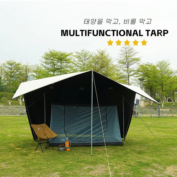 19 Hanging Points Black Coating Tarp Waterproof Black Coated Tarp Outdoor Camping Tent Tarp Bushcraft Shelter DIY Tent Fly