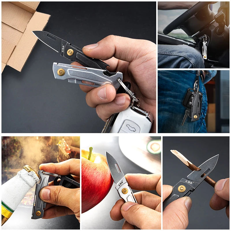 SANRENMU 431S Folding Pocket Knife 12C27 Blade Portable EDC Outdoor Camping Bottle Opener Keychain Hole Knife