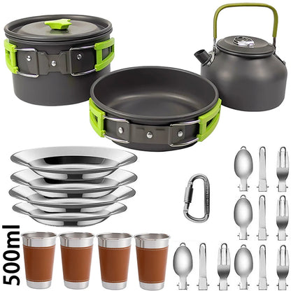 Camping Cooking Set Camping Cookware Travel Tableware Outdoor Picnic Set Teapot For 2-3 People Non-Stick Pots Assorted Sets