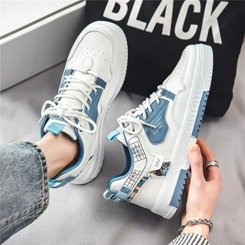 Men’s Summer Sneakers 2025 – Breathable White & Beige Sports Shoes | Thick Sole Casual Board Shoes for Trendy Style