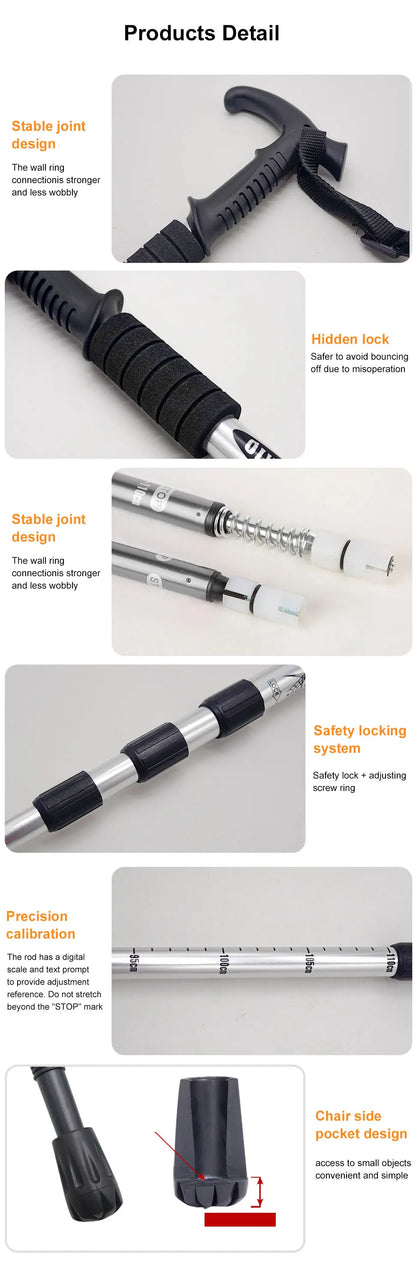 Outdoor Folding Trekkings Pole 4-Section Portable Walking Hiking Telescopic Stick Lightweight Camping Climbing Trekking Stick
