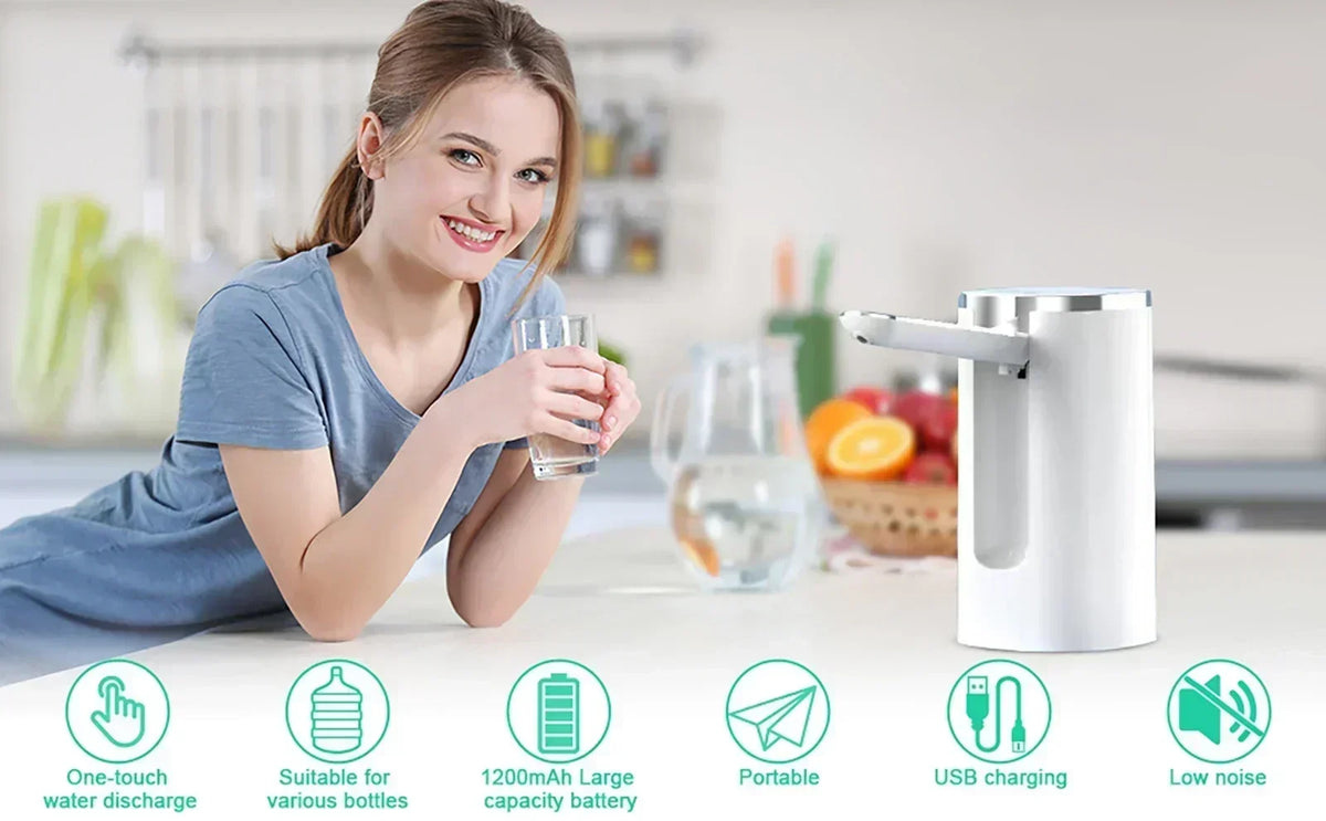 LED Display Water Bottle Pump Foldable Electric 1200mah Type C Rechargeable Automatic Stop Touch Button 3 Quantitative Settings