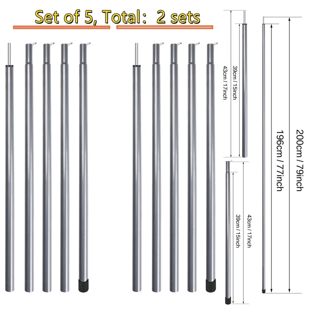 Set of 2 Tent Tarp Poles Universal Telescopic Adjustable Aluminium Camping Awning Poles Tent Accessories for Headroom Canopy