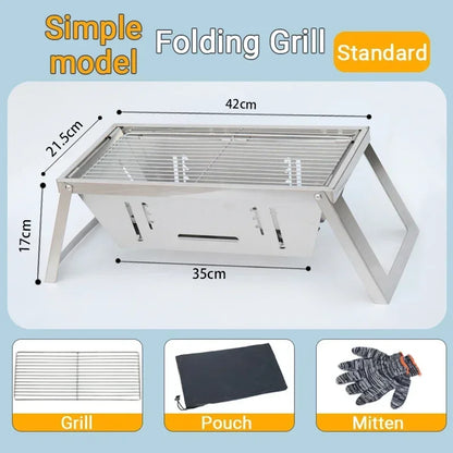 Stainless Steel Barbecue Stove Outdoor Charcoal Folding Barbecue Rack Household Small Folding Carbon Barbecue Skewer Stove BBQ