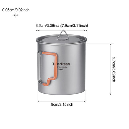 Tiartisan Outdoor Camping Pure Titanium Mug with Collapsible Handle Ultralight Portable Tea Cup Coffee Mug Drinkware