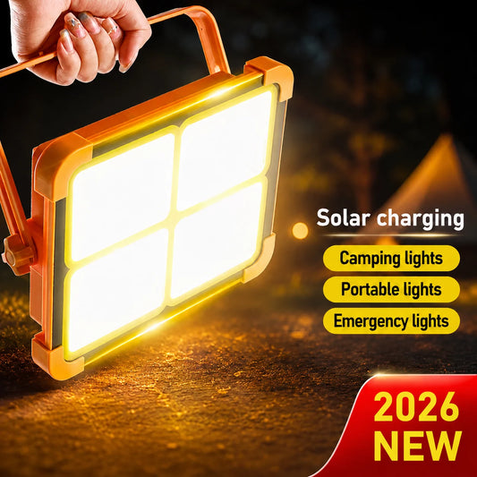 Portable Solar Flood Light LED Lantern Rechargeable Camping Lamp USB Charging Power Bank IP66 Waterproof Outdoor Tent Light