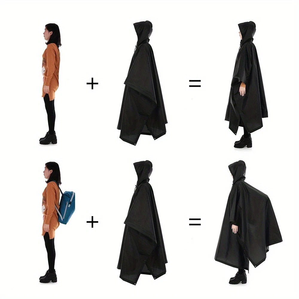 Outdoor 3 In 1 Military Raincoat Hooded Sleeve Waterproof Rain Poncho Motorcycle Rain Cover Camping Hiking Travel Rainwear Tent