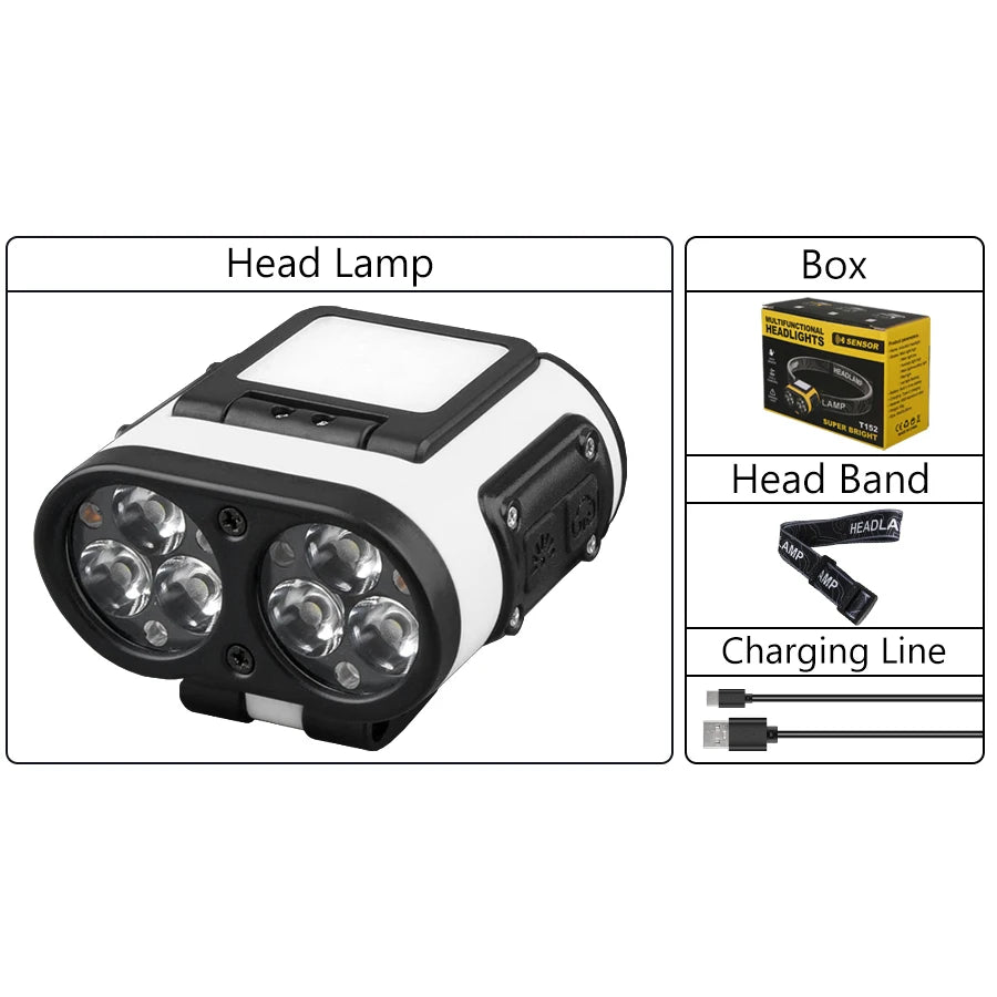 LED Headlamp Smart Sensor Cap Clip Light TPYE-C Rechargeable Flashlight  With Power Display Riding Fishing Camping Outdoor Torch
