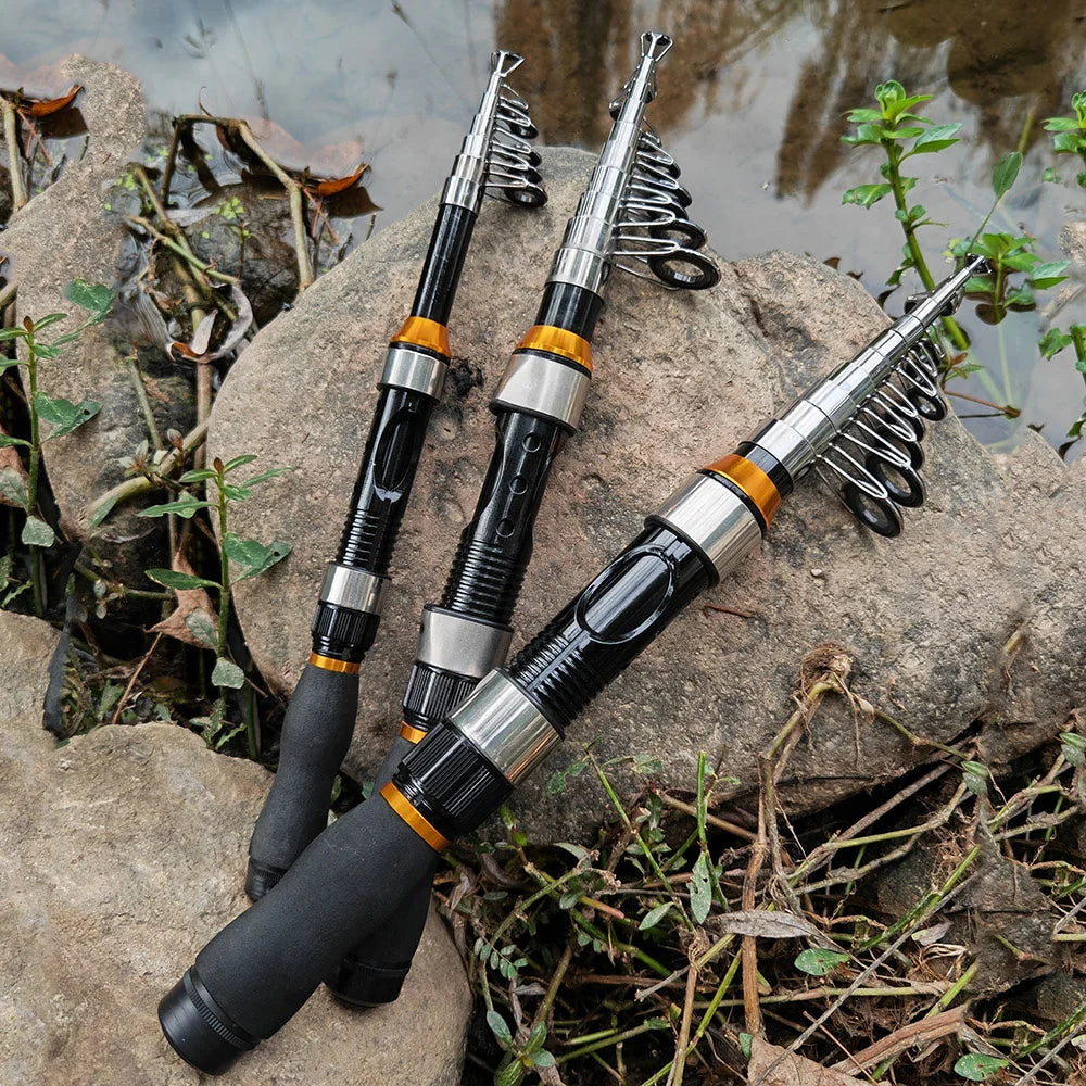 JOSBY Telescopic Fishing Rod Spinning Fly Carp Feeder Fiber Pesca 2.3M 2.1M 1.5M Mini Travel Rod Reel Seat Portable Ultra Short