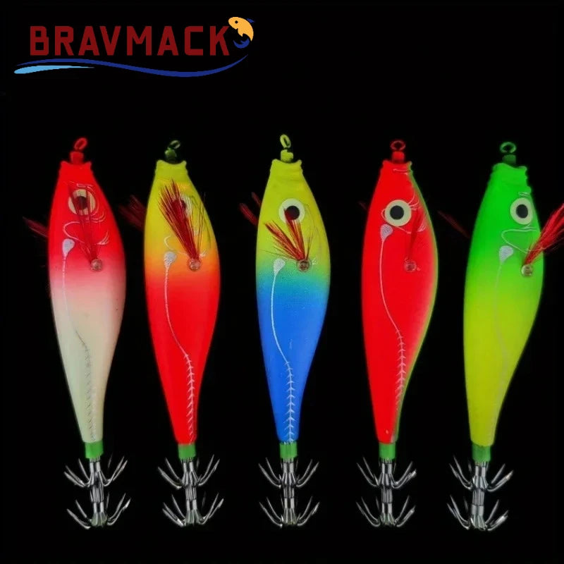 BRAVMACK 5pcs Luminous Horizontal Squid Jig Glow Squid Jigs Saltwater Squid Shrimp Lure Jig Squid Jig Fishing Lure Tackle