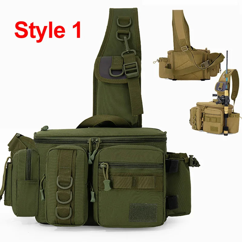 Fishing Tackle Sling Backpack with Rod Holder