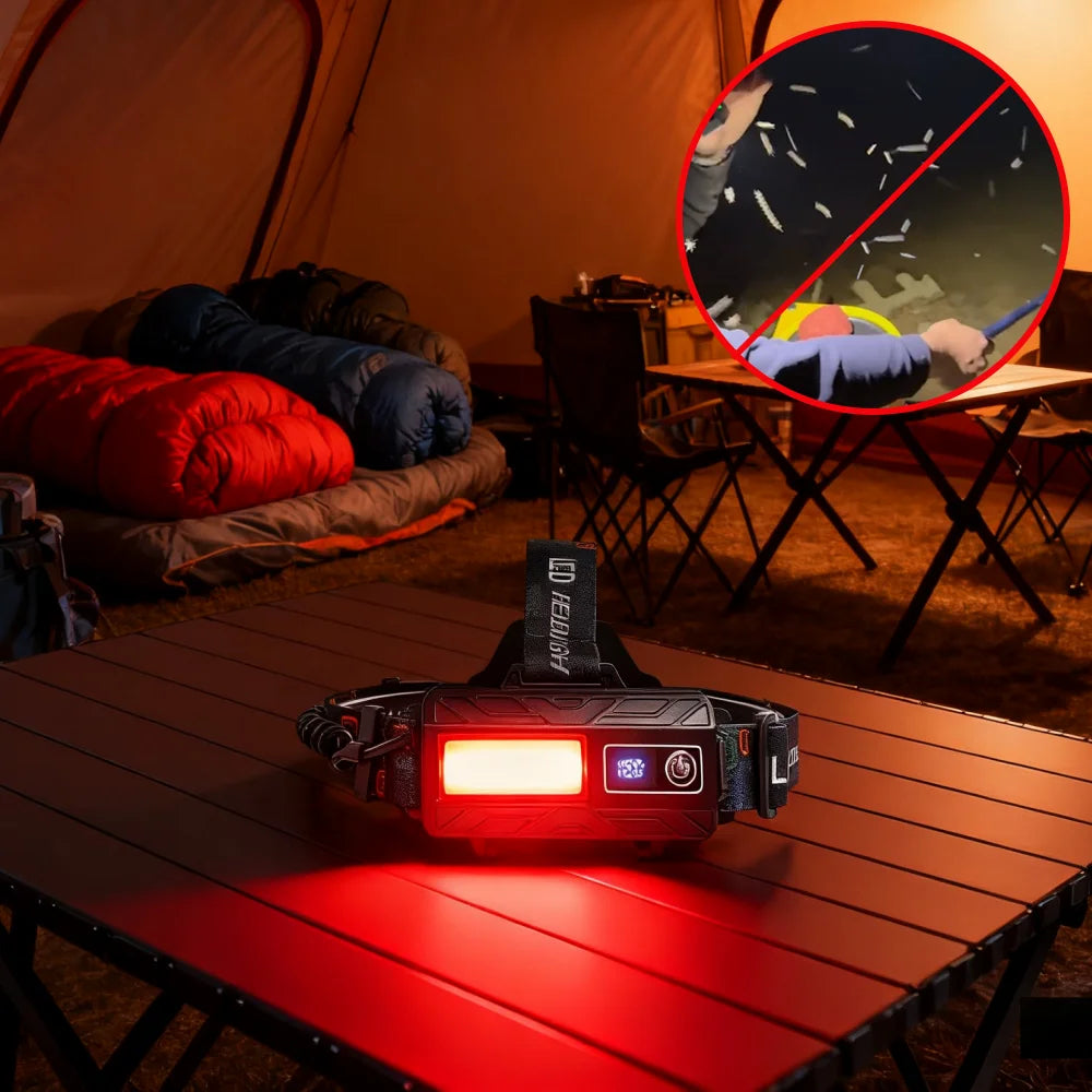 300000LM High Power LED Outdoor Headlamp Portable Rechargeable Waterproof Motion Sensor Telescopic Zoom Work Lamp Camping Hiking