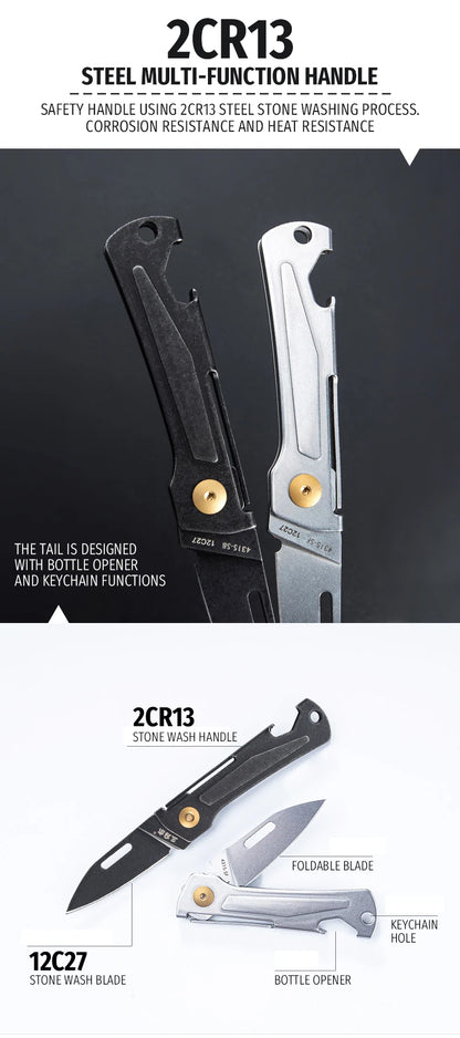 SANRENMU 431S Folding Pocket Knife 12C27 Blade Portable EDC Outdoor Camping Bottle Opener Keychain Hole Knife
