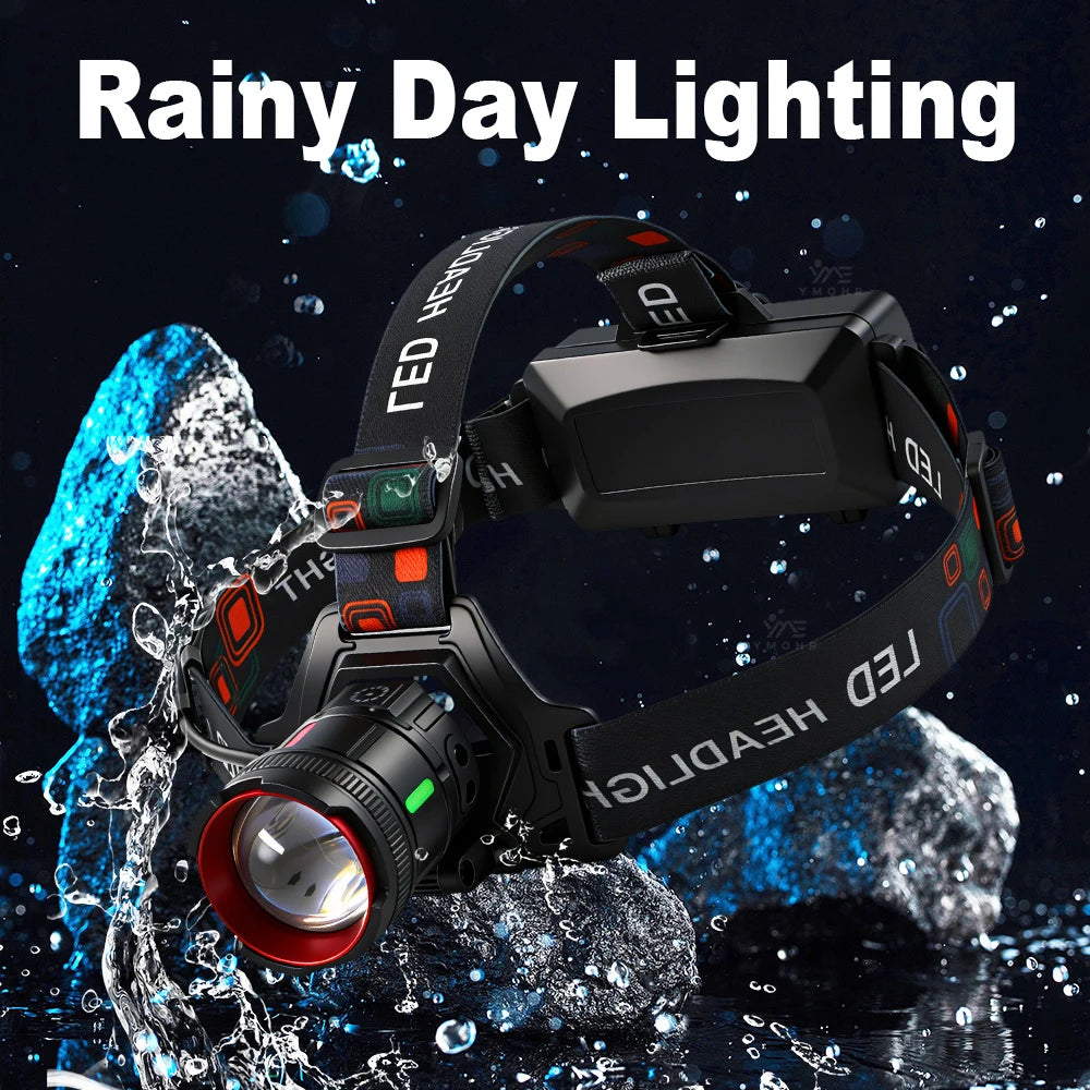 300000LM High Power LED Outdoor Headlamp Portable Rechargeable Waterproof Motion Sensor Telescopic Zoom Work Lamp Camping Hiking
