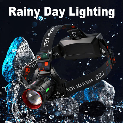300000LM High Power LED Outdoor Headlamp Portable Rechargeable Waterproof Motion Sensor Telescopic Zoom Work Lamp Camping Hiking