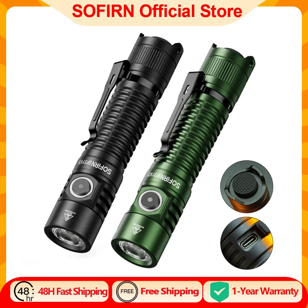 Sofirn SP31 V3.0 Powerful Tactical Flashlight SST40/519A 2000lm 18650 LED Torch USB C Rechargeable Light Lamp with Dual Switch