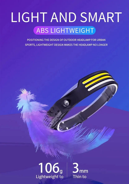 6 Modes LED Induction Headlamp COB Sensor Head Lamp Rechargeable Built-in Battery Flashlight Outdoor Work Lighting Headlights