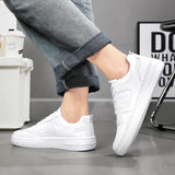 Men’s Thick-Soled Leather Sneakers – Trendy Street Casual Shoes with Fashion Board Style (Black & White)