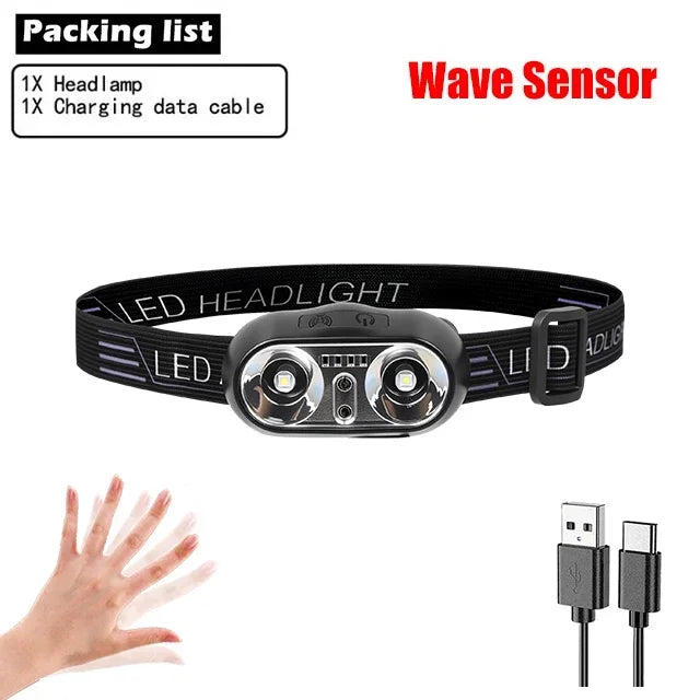 Powerful LED Induction Headlamp Use18650 Rechargeable battery Headlight Aluminium Outdoor camping Lamp High Lumen Head Torch