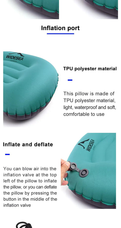 Widesea Portable Inflatable Pillow Camping Equipment Compressible Folding Air Cushion Outdoor Protective Tourism Sleeping Gear