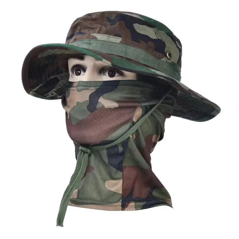 Women Men Hiking Fishing Boonie Hat Outdoor Sport Sun UV Protection Neck Face Camouflage Adjustable Bucket Caps and Mask