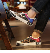 Men’s Leather Slip-On Sneakers – Trendy Casual Loafers with Street Style Print