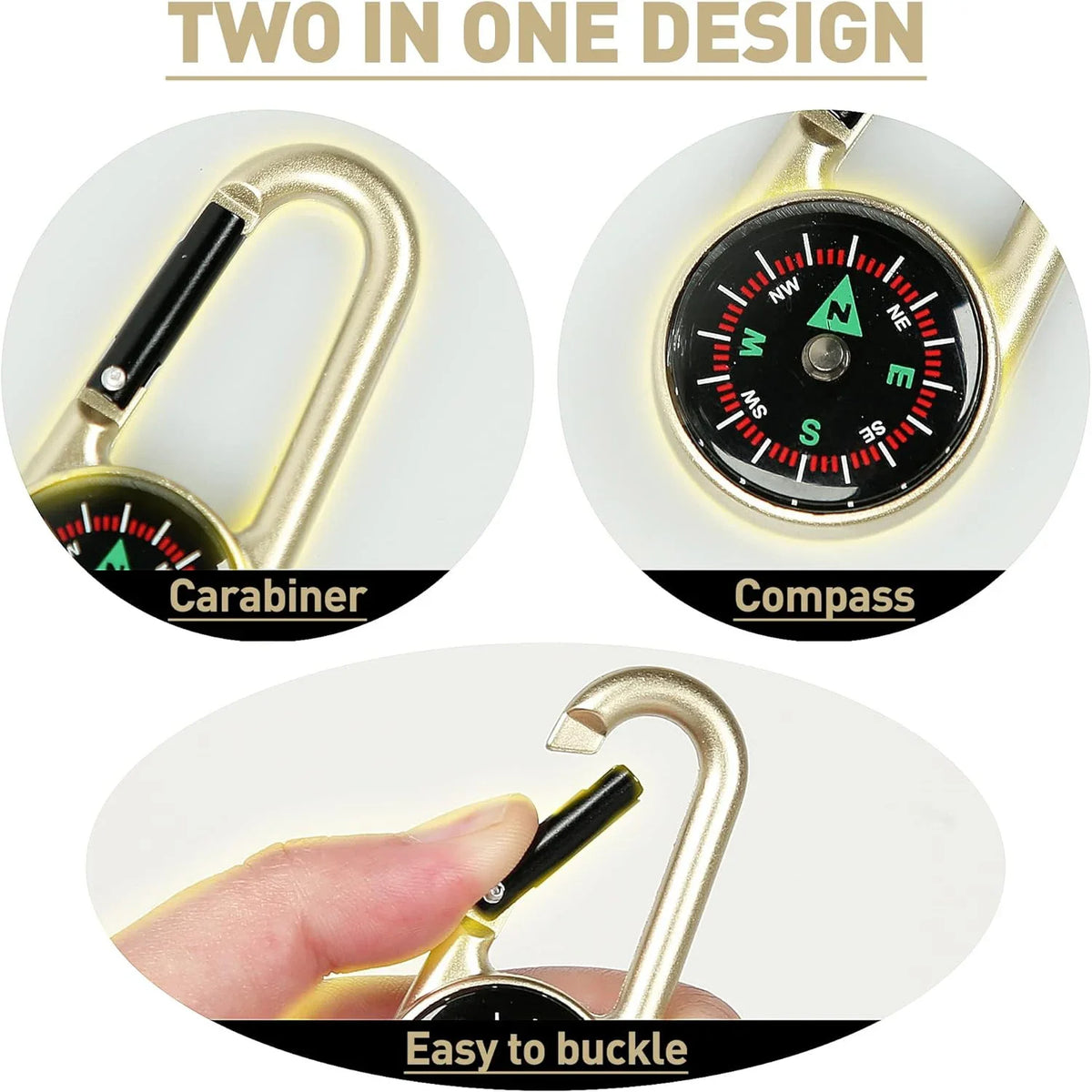 Durable Zinc Alloy Dual-Sided Compass&Thermometer Keychain|Portable Quick-Hang Outdoor Guide for Camping,Hiking,Beach