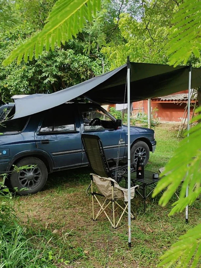 Bat Shape Car Side Awning Black Coating Tarp 2x3 Outdoor Waterproof Camping Black Coated Car Rear Shelter Tent for SUV Van
