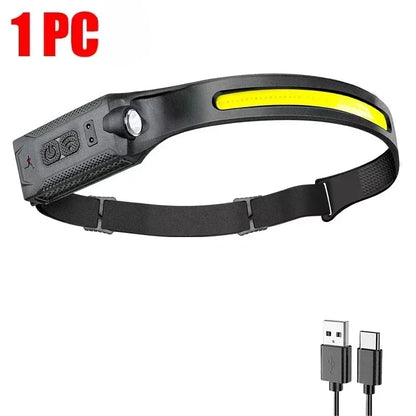 Powerful COB LED Headlamp Type-c Rechargeable Head Flashlight Built-in Battery Outdoor Fishing Camping Lantern Waterproof Torch