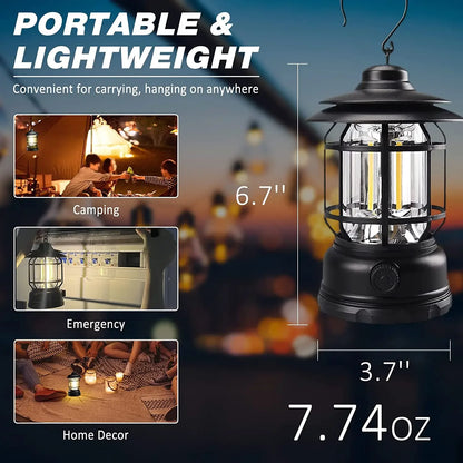 Rechargeable COB Camping Lantern – Stepless Dimming, Waterproof