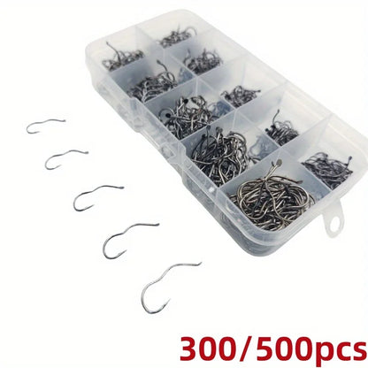 Carbon Steel Fishing Hook Assortment (300/500 Pack)
