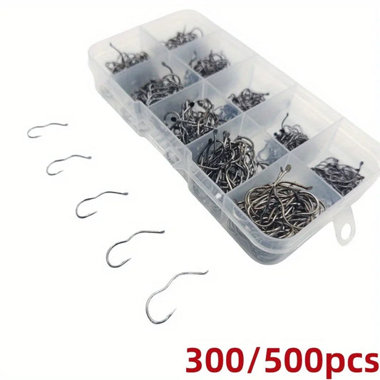 Carbon Steel Fishing Hook Assortment (300/500 Pack)