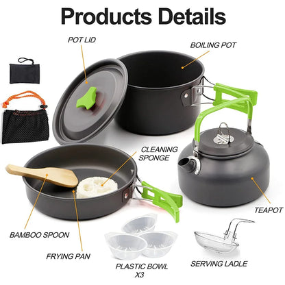 Camping Cooking Set Portable Lightweight Aluminum Camping Pot Set Hiking Picnicking Outdoor Travel Cooking Utensils Set