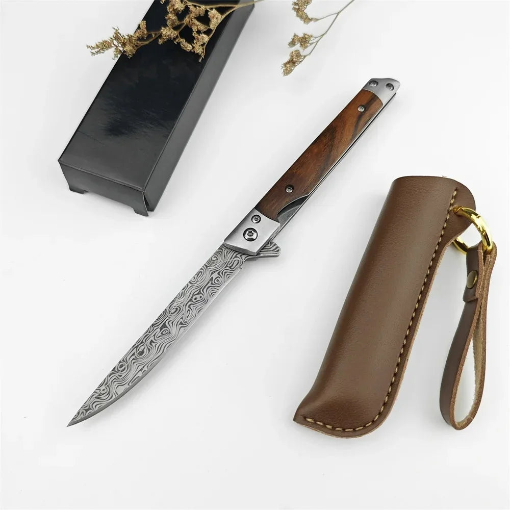 Mini Damascus Pattern Folding Pen Knife Outdoor Knife Pocket Knife Slim Blade Comfortable Grip Sharp Blade Gadgets