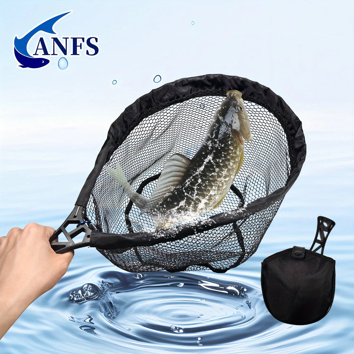 ANFS Foldable Rubber Mesh Trout Net with Bag