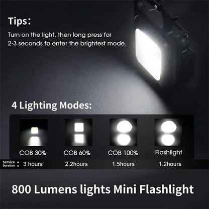 Keychain Light Mini Multifunctional Camping Flashlight USB Rechargeable LED Portable Bright COB Pocket Clip Lantern Outdoor Work