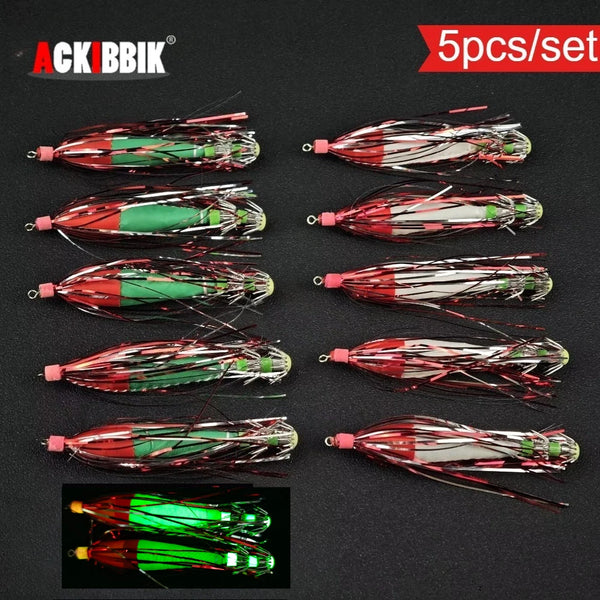 Ackibbik 5pcs Glow Squid Jig Hook Squid Umbrella Hook Shrimp Fishing Lures Saltwater Cuttlefish Octopus Lures