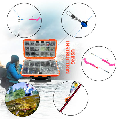 170-410pcs Professional Fishing Kit with Tackle Box, Hooks Sinkers Swivels for Bass Trout Saltwater Fishing Complete Lure Set