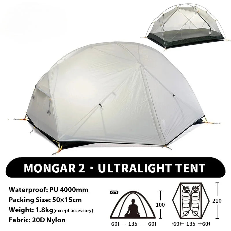 2 - Person Ultralight Backpacking Tent: Mongar UL 2 with 20D Waterproof Fabric,Ideal for Hiking, Survival,and Camping Adventures
