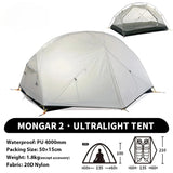 2 - Person Ultralight Backpacking Tent: Mongar UL 2 with 20D Waterproof Fabric,Ideal for Hiking, Survival,and Camping Adventures