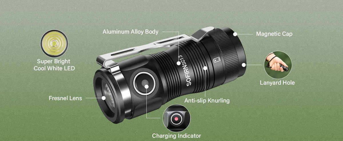 Sofirn Mini SC13 SST40 LED 1300lm Tactical 18350 Rechargeable Flashlight 6000K Keychain Light with Magnetic