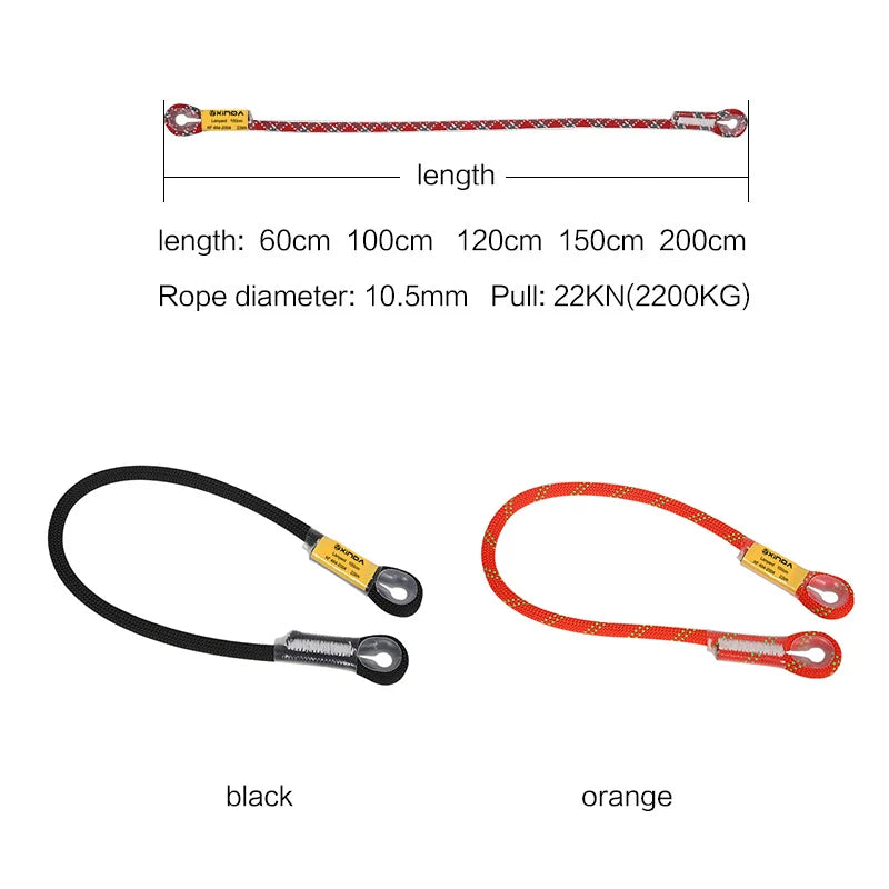 Xinda Rock Climbing Lanyard 10.5mm Static Rope 20KN Protective Eye-to-eye Pre-Sewn Cord Loop Sling Mountaineering Equipment