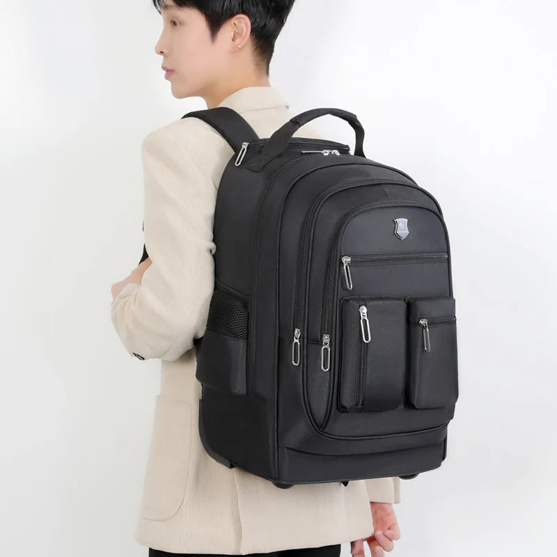 Large Capacity Travel Backpack With Wheels Hidden Pull Rod Waterproof Carry On Luggage Weekend Travel Bag For Men Business Trip