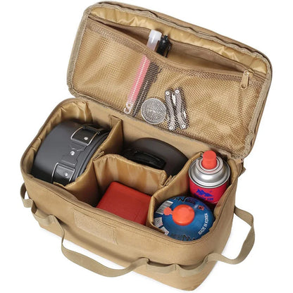 Large Capacity Outdoor Camping Storage Bag - Ground Nail Tool Bag with Picnic Cookware Utensils Kit Gas Canister Organizer