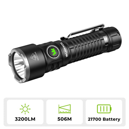 Wurkkos TS28 Tactical Flashlight 21700 Rechargeable 3200Lumens Portable Magnetic Tail Cap Flashlight IPX8 Waterproof Tail Switch